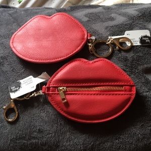 Brad landing red lips shaped change purse NWT
